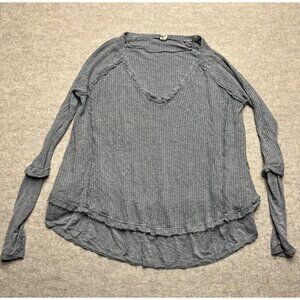 We The Free Distressed Waffle Knit V-Neck Oversized Shirt Size Medium
